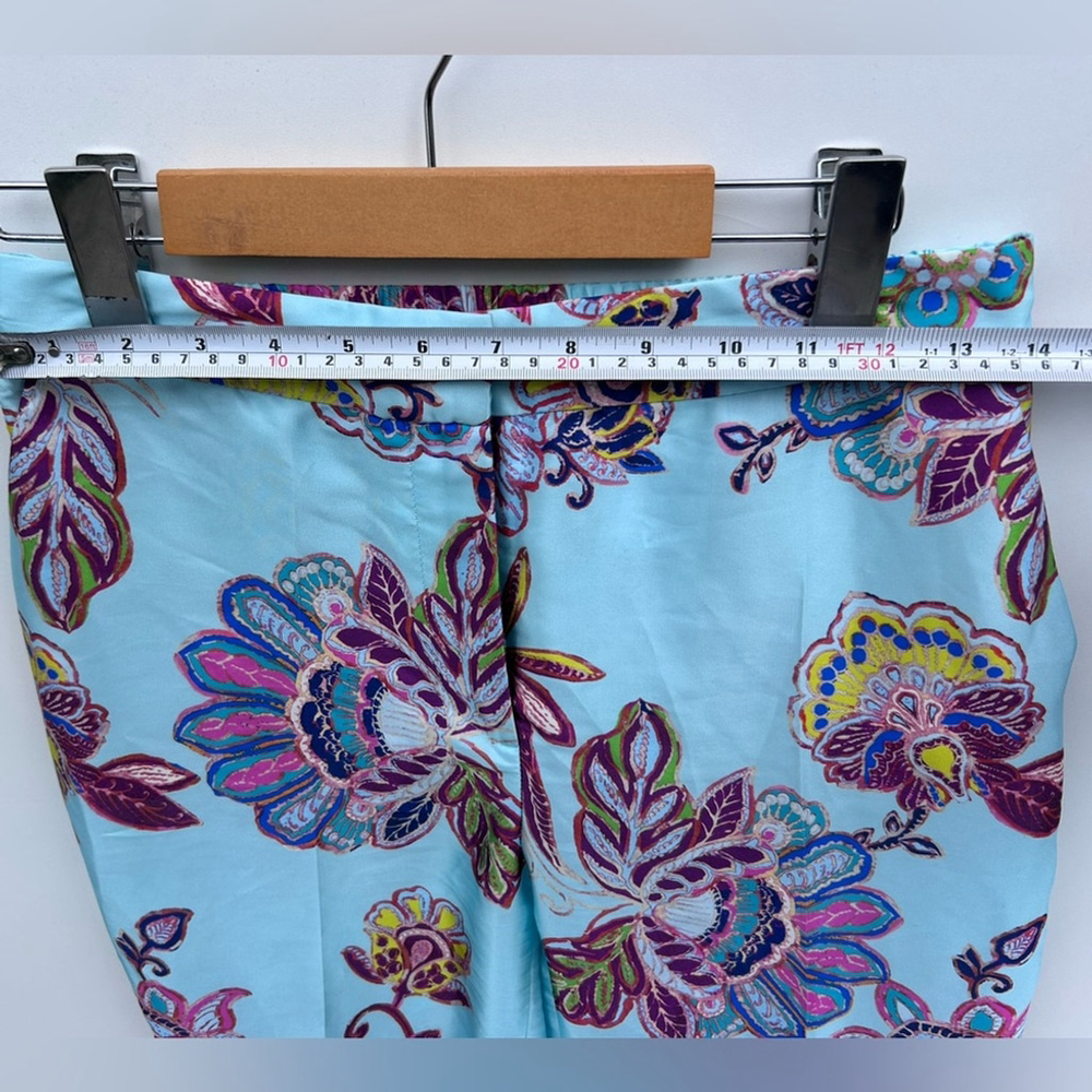 ZARA Blue print cropped-leg trousers, Floral Print Women's Pants - Picture 6 of 9